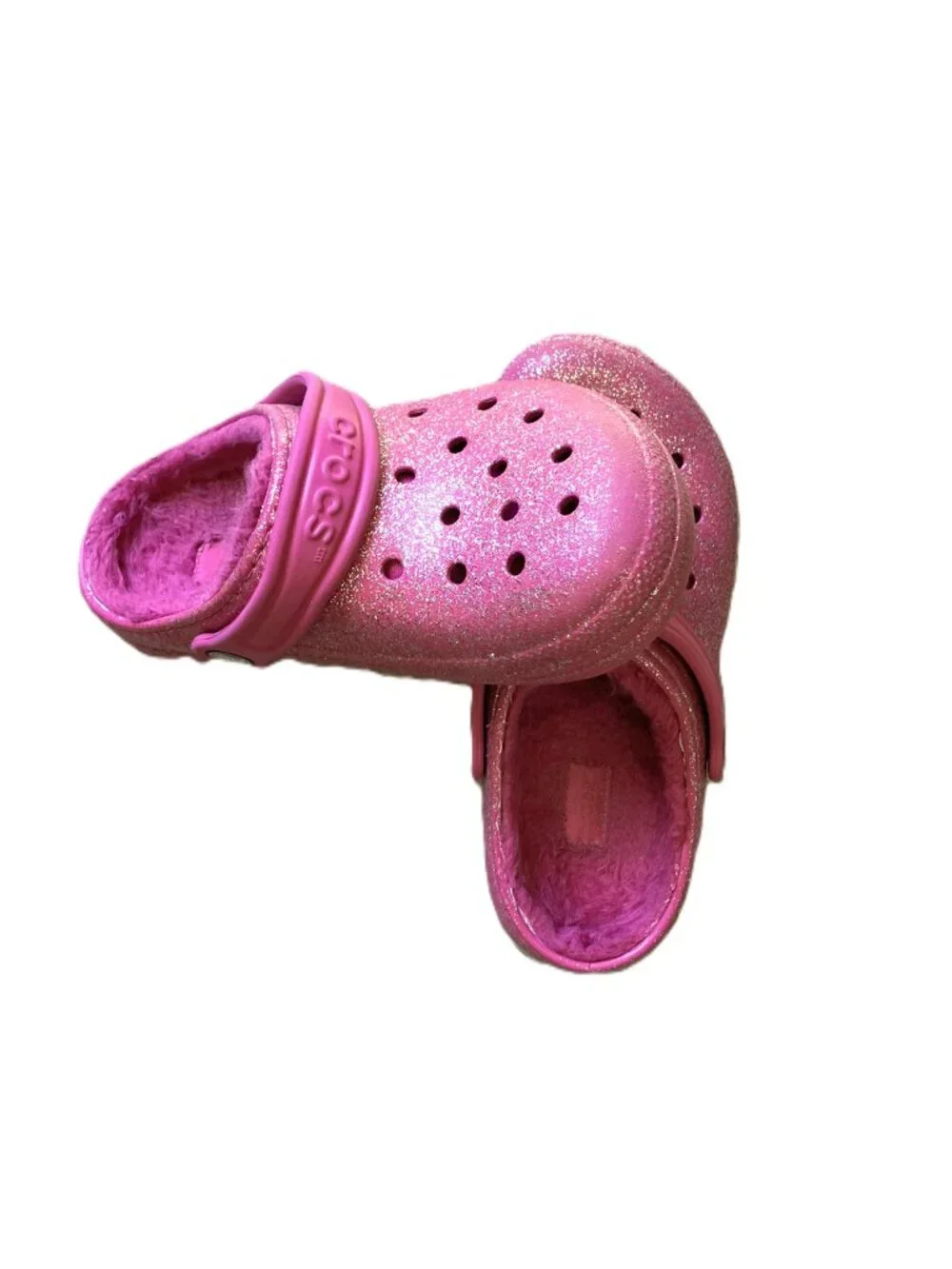 Crocs Pink Glitter Fuzz-Lined Clogs - Youth Size J3
